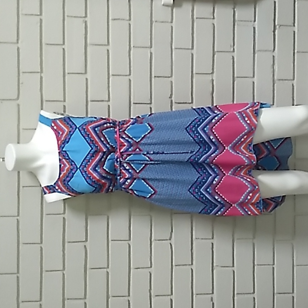Paper Doll Blue & Pink Geometric/Aztec High Low Midi Dress. Size 12 (girl)